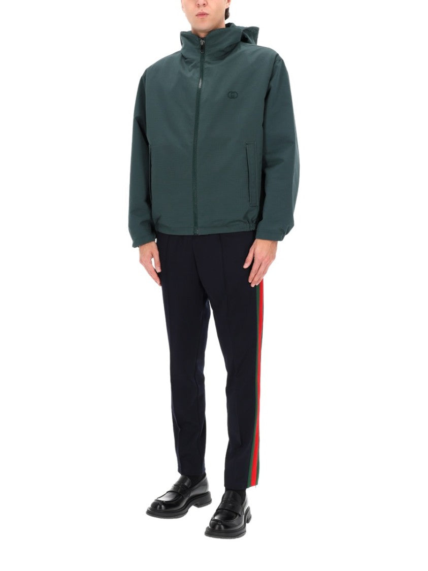 Gucci Hooded Cotton Jacket With Front Zipper And Logo