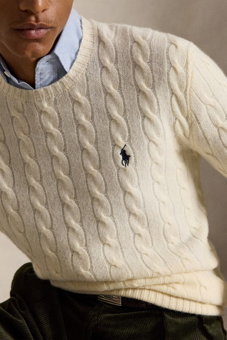 Polo Ralph Lauren Cream Cable-Knit Crew-Neck Sweater