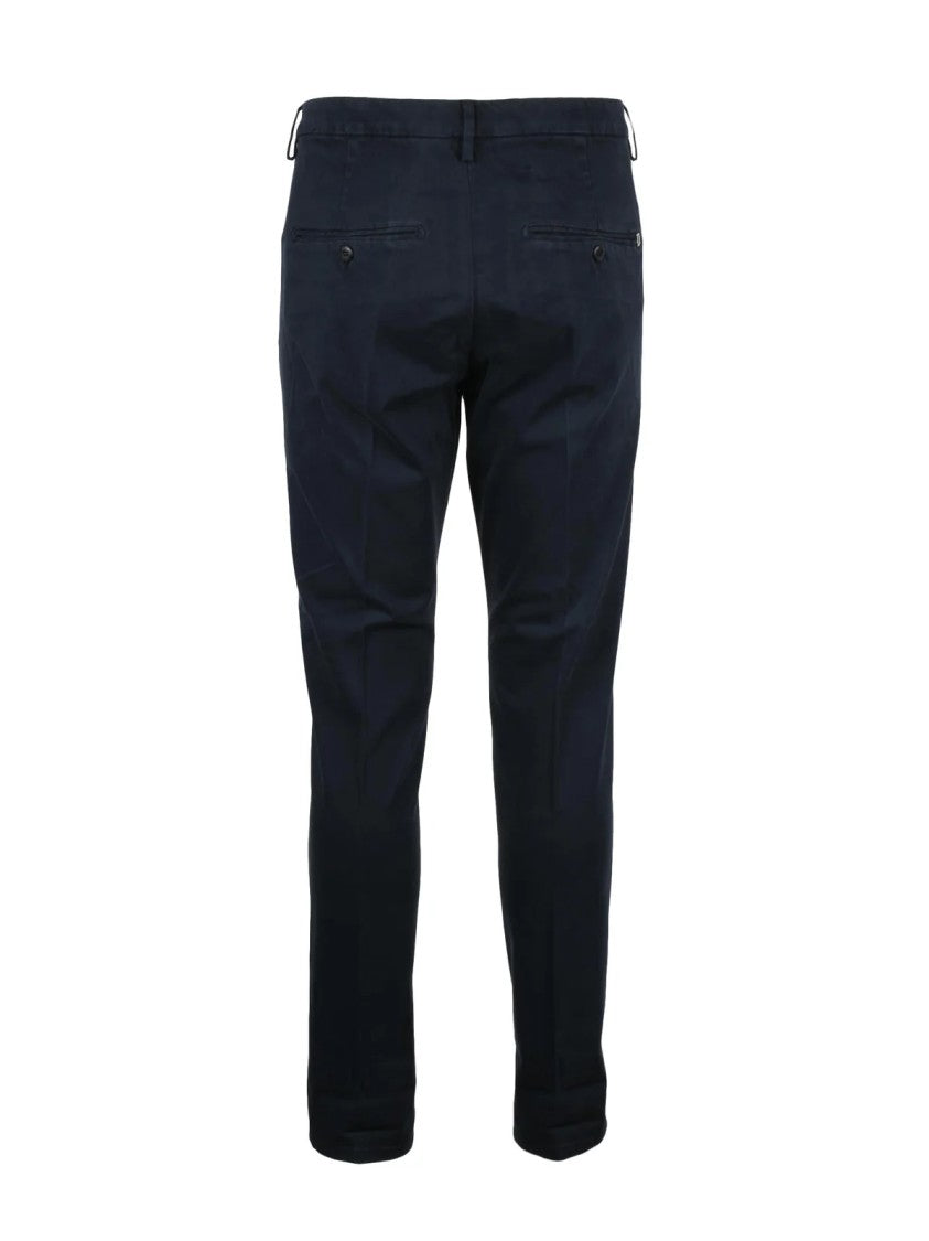 Dondup Blue Gaubert Faux-Leather Detail Cotton-Blend Trousers