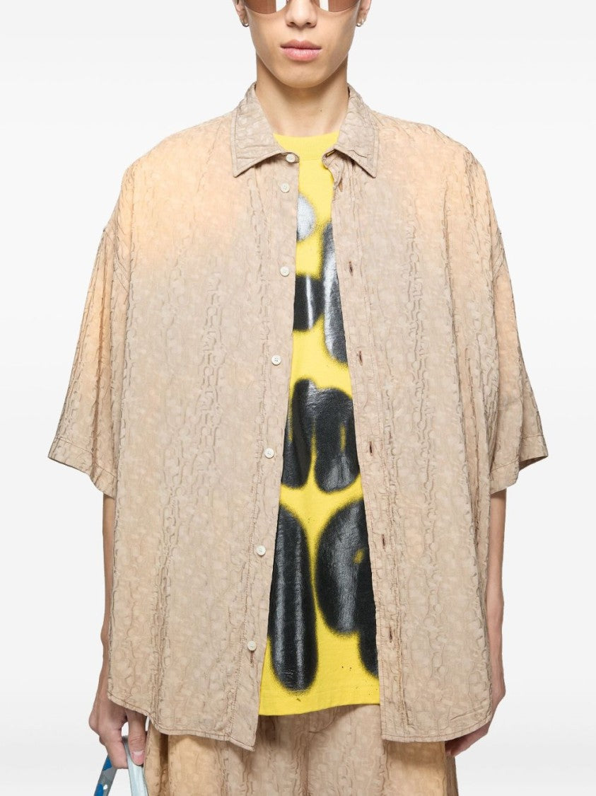 Acne Studios Textured Beige Cuban Collar Shirt With Chest Pocket
