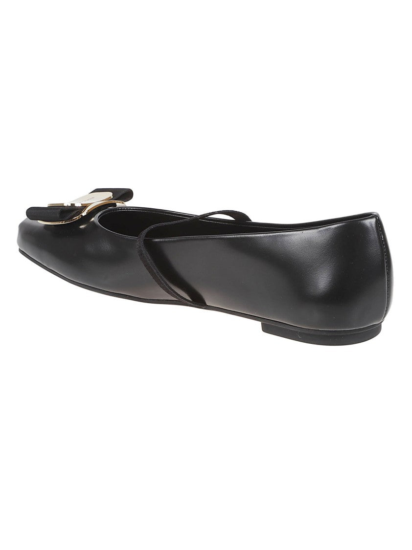 Ferragamo Pointed Toe Flats With Gros-Grain Elastic
