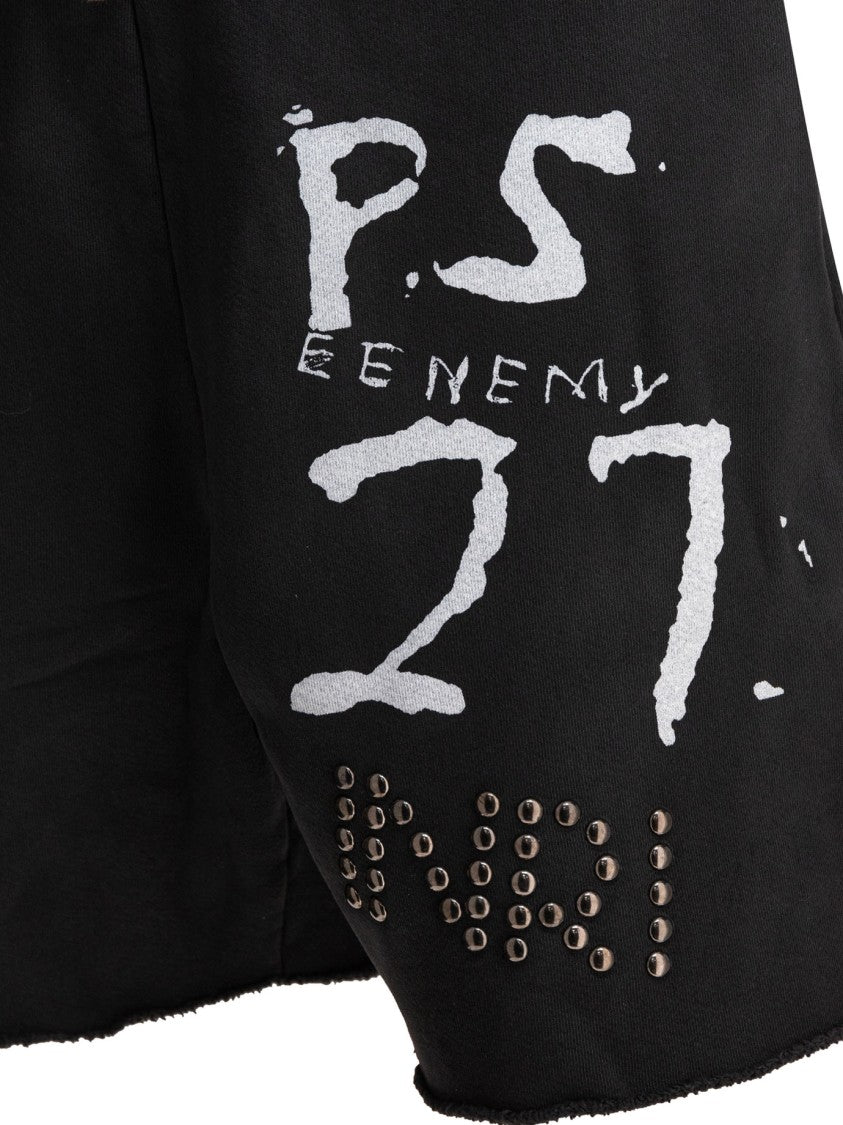 Rrr123 Black Bermuda Shorts With Graphic Text
