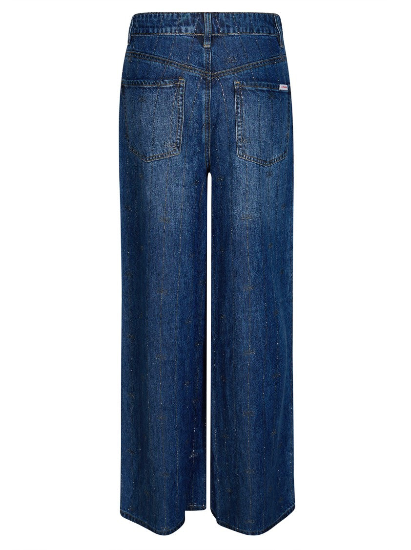 Self-Portrait Rhinestone Vertical Stripe Wide-Leg Jeans