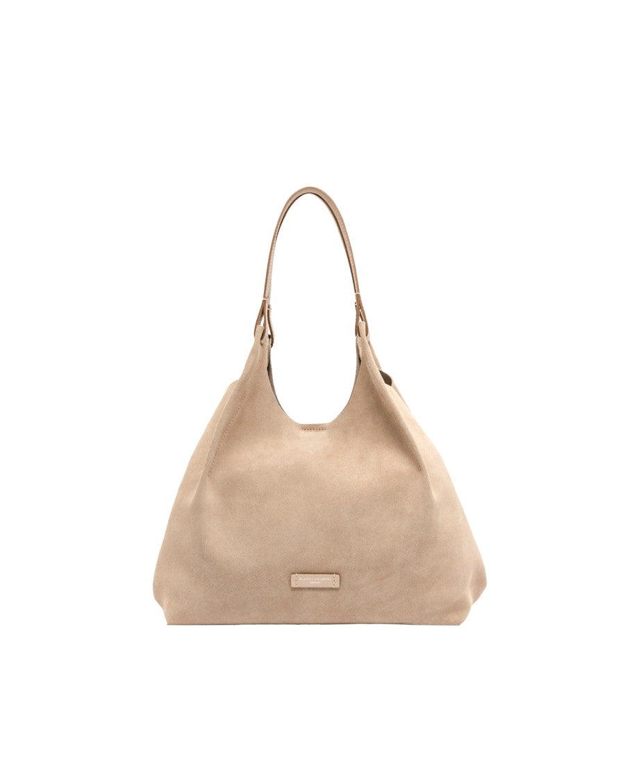 Gianni Chiarini Suede Shoulder Bag With Hammered Leather Trim And Dual Handles