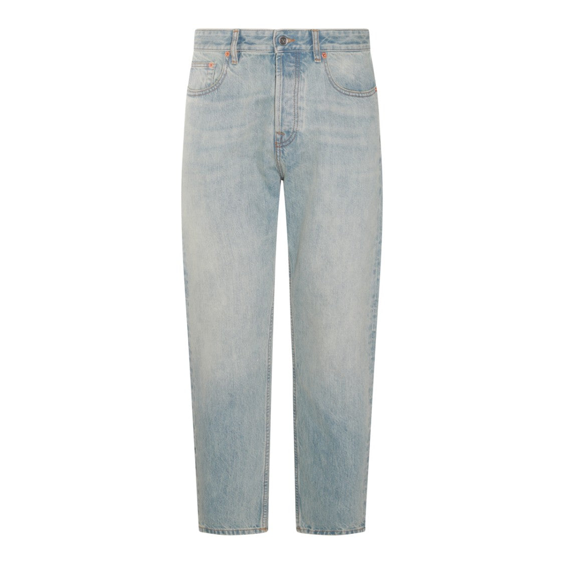Valentino Light Blue Cotton Jeans With Faded Effect And Tapered Leg