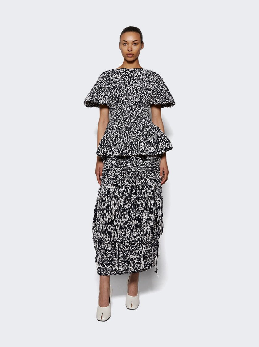 Khaite Hand-Knitted Barrel-Shaped Midi Skirt With Streamer Fringe