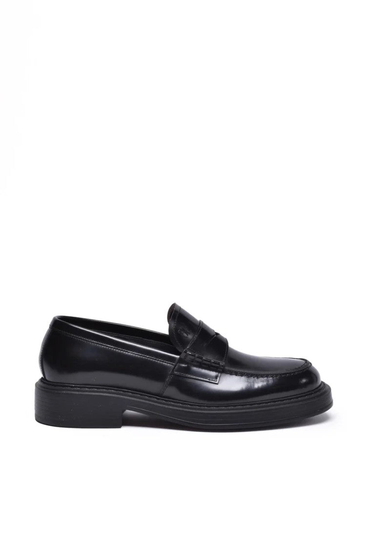 Fabi Black Polished Brushed Leather Loafers