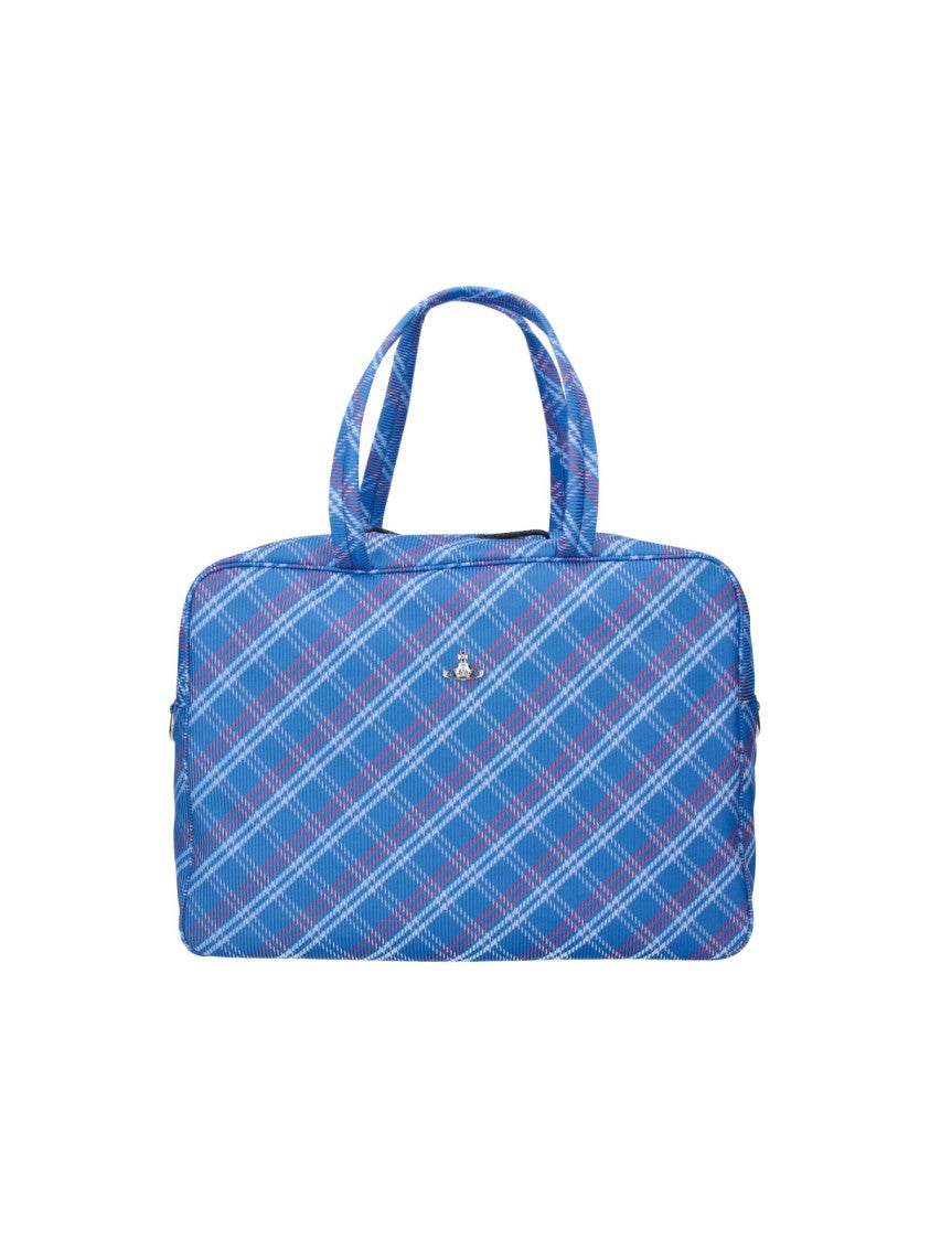 Vivienne Westwood Blue Jim Sports Plaid Fabric Tote Bag