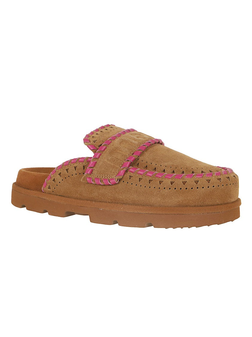 Mou Suede Clog With Fuchsia Whipstitch Detailing