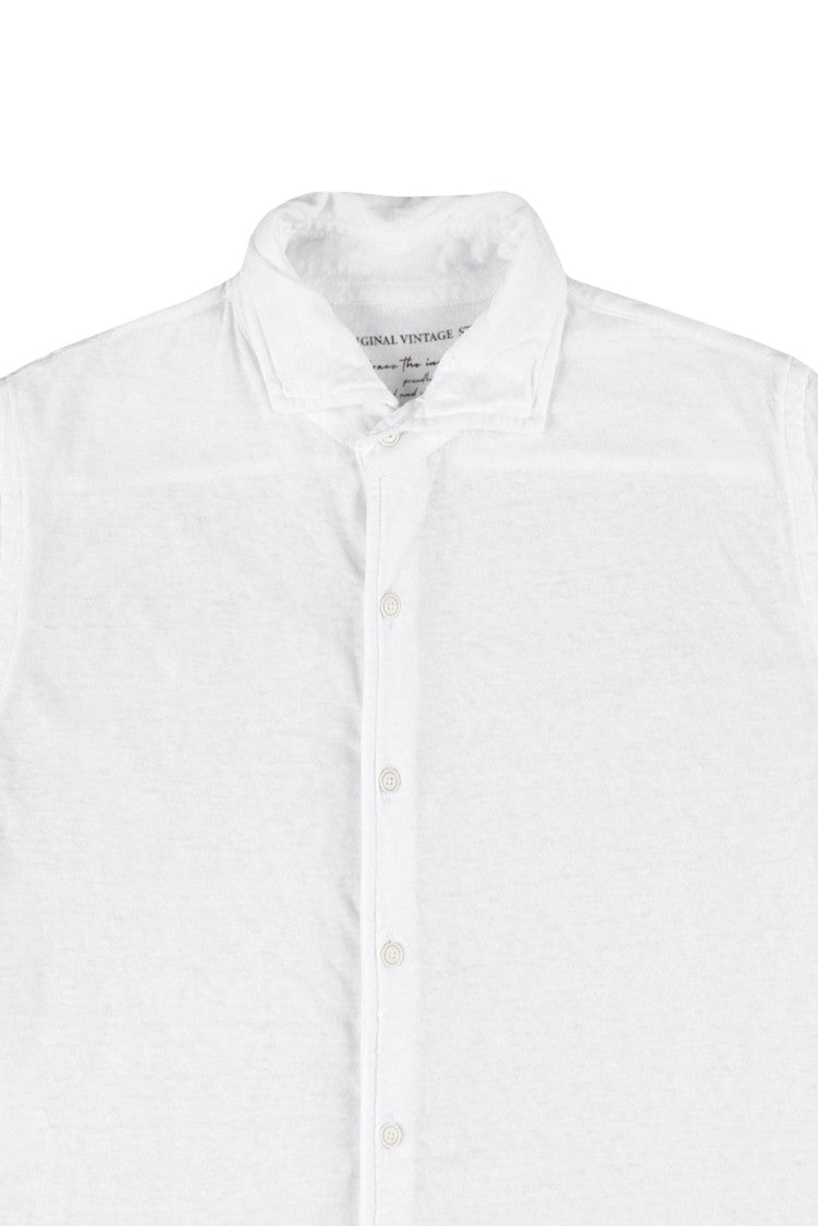 Original Vintage White Cotton Linen Button-Up Shirt