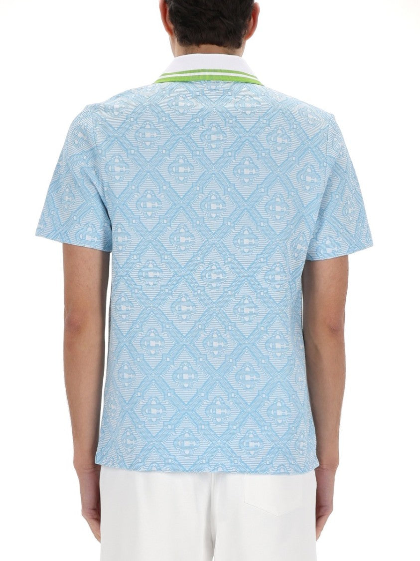 Casablanca Light Blue Geometric Pattern Polo Shirt