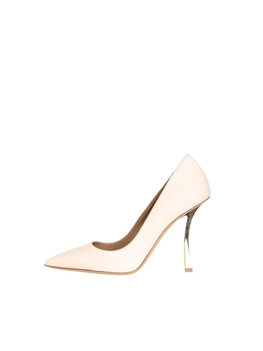 Wo Milano Beige High-Metal-Heel Leather Pumps
