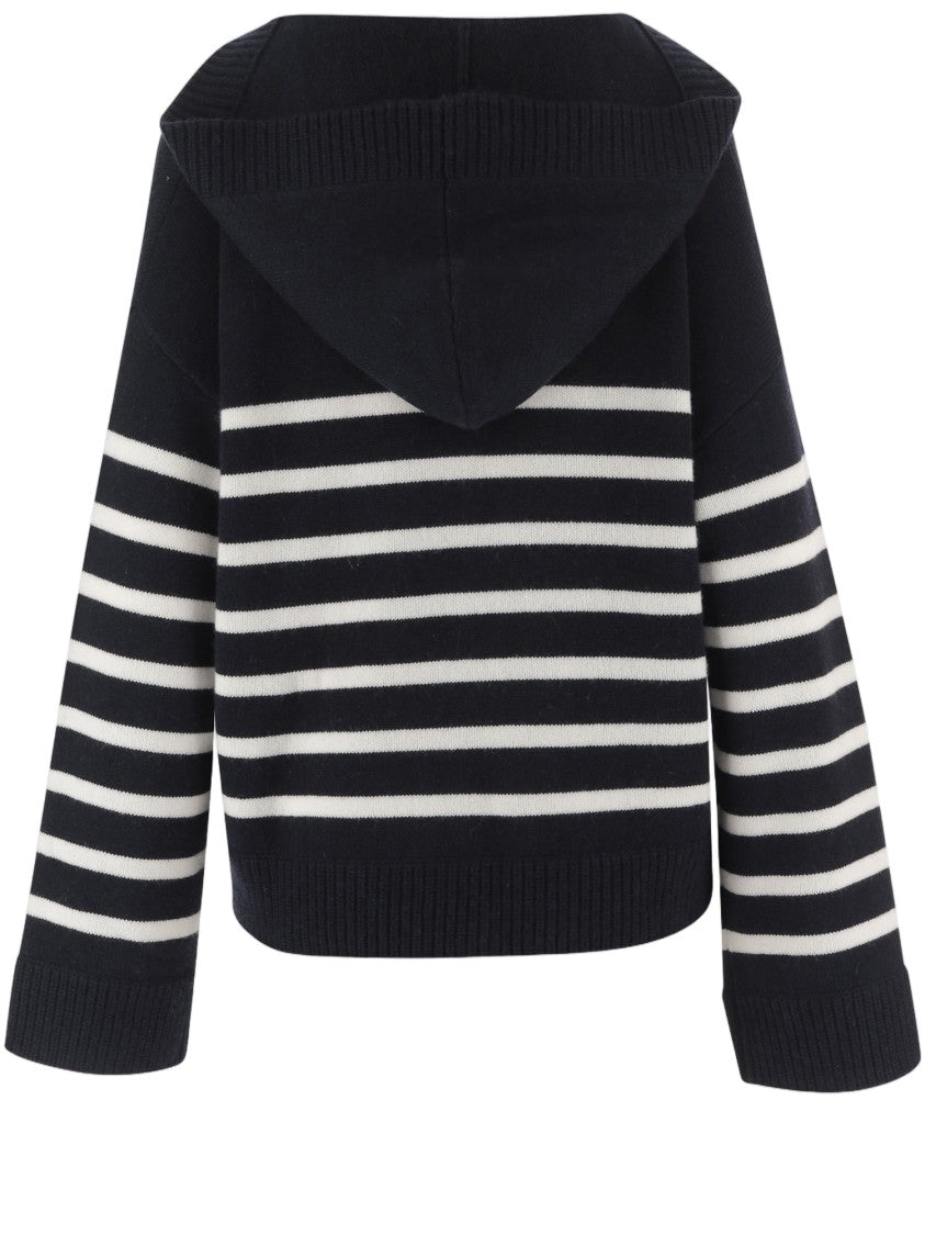 Allude Navy Striped Wool-Blend Sweater
