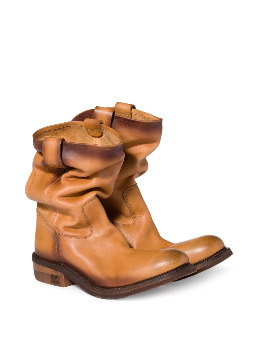 Miu Miu Brown Stivaletti Mid-Calf Slouchy Leather Boots