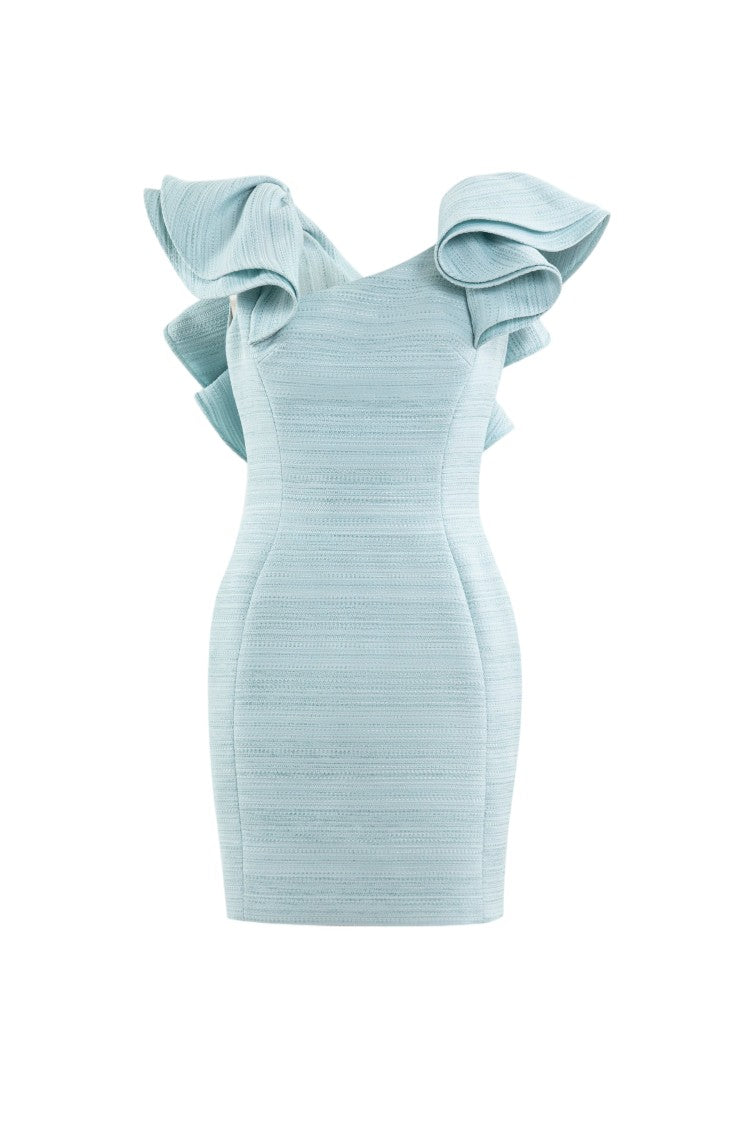 Saiid Kobeisy Sculptural Mini Dress With Ruffled Sleeves In Antigua Sand