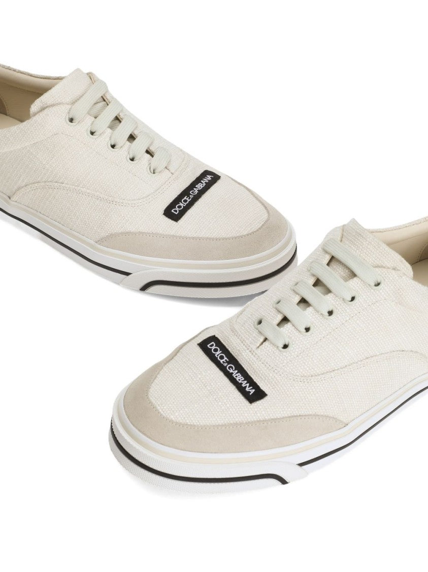 Dolce & Gabbana Beige Washed Linen Sailing Sneakers