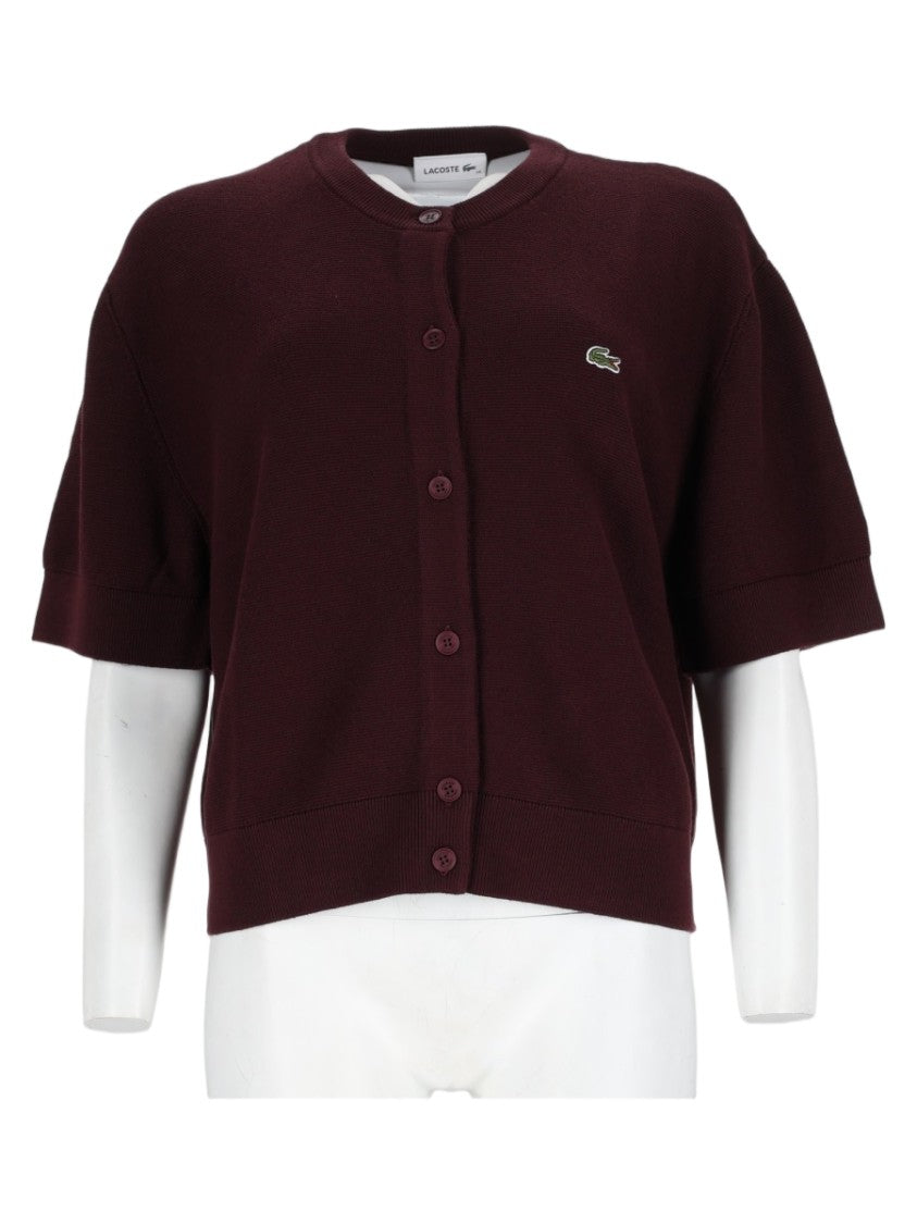 Lacoste Brown Embroidered-Logo Cotton-Blend Cardigan