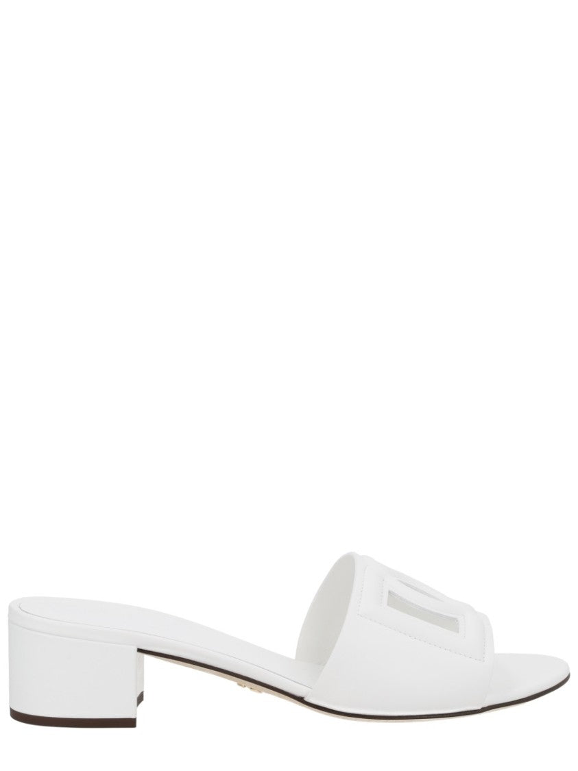 Dolce & Gabbana Logo Leather Low Block Sandals