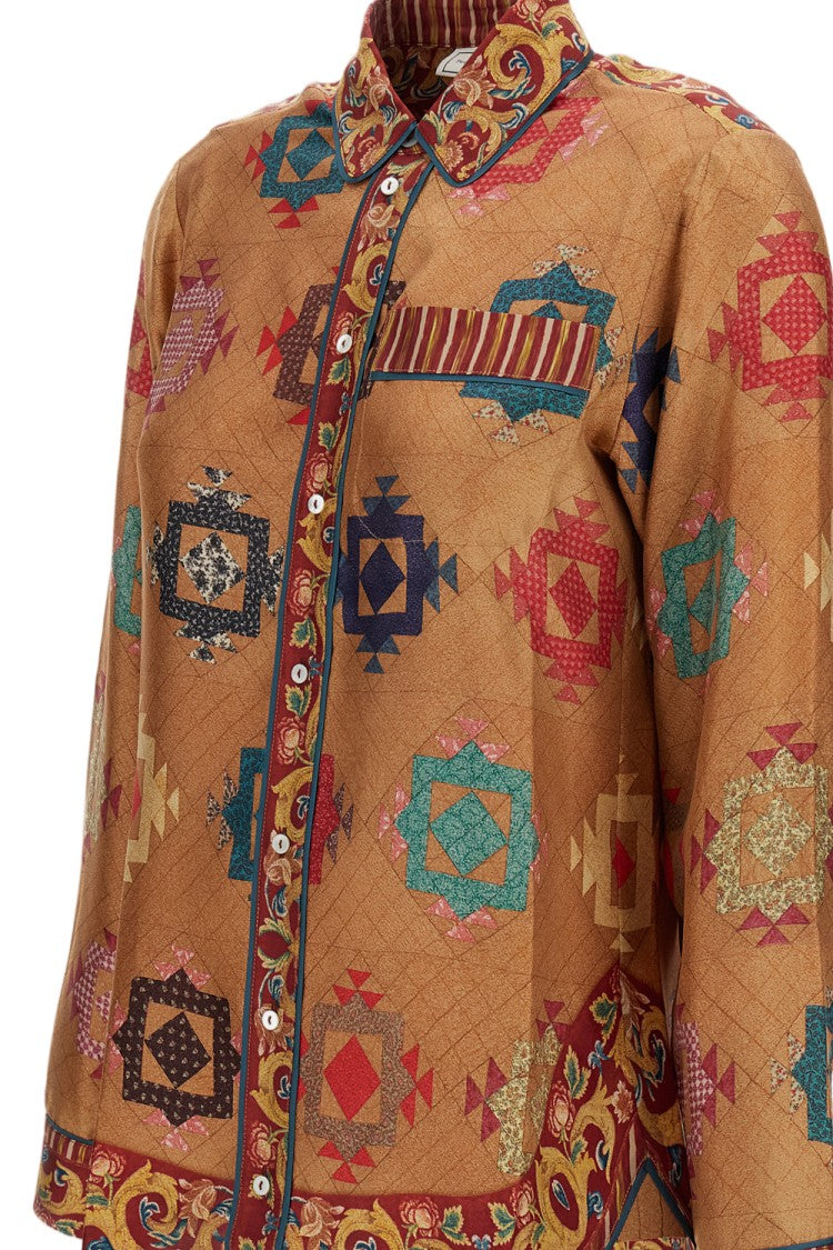 Pierre-Louis Mascia Multicolor Tapestry Print Silk Twill Long-Sleeve Shirt