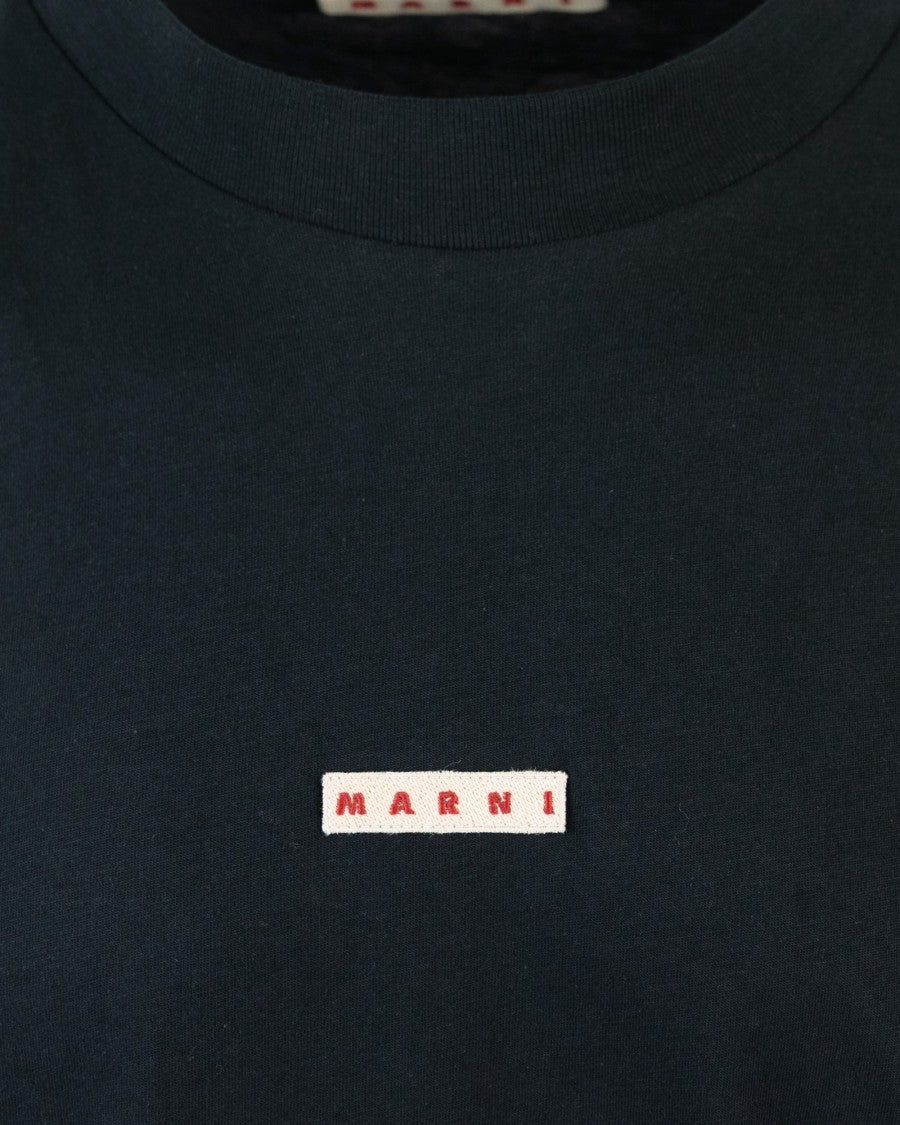 Marni Blue T-Shirt With Logo Embroidery