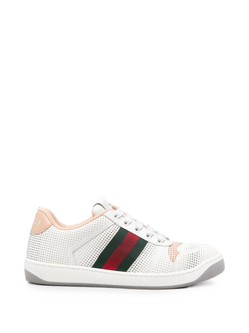 Gucci White Perforated Calfskin Web Sneakers