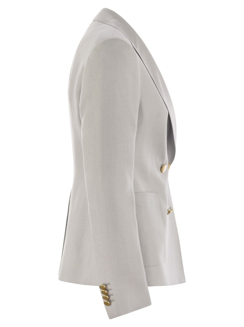 Tagliatore Double-Breasted Linen Blazer With Peaked Lapel
