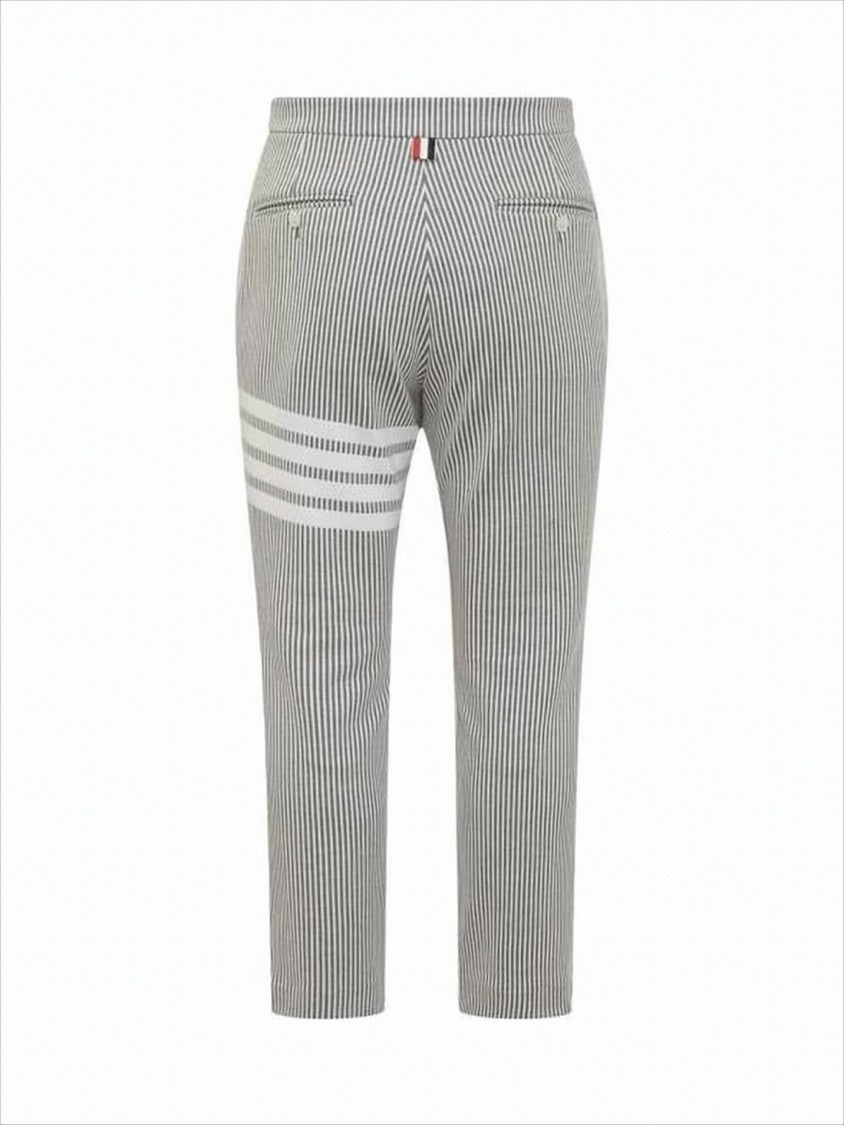 Thom Browne Tailored Grey Cotton Suit Pants With Vertical Pinstripes