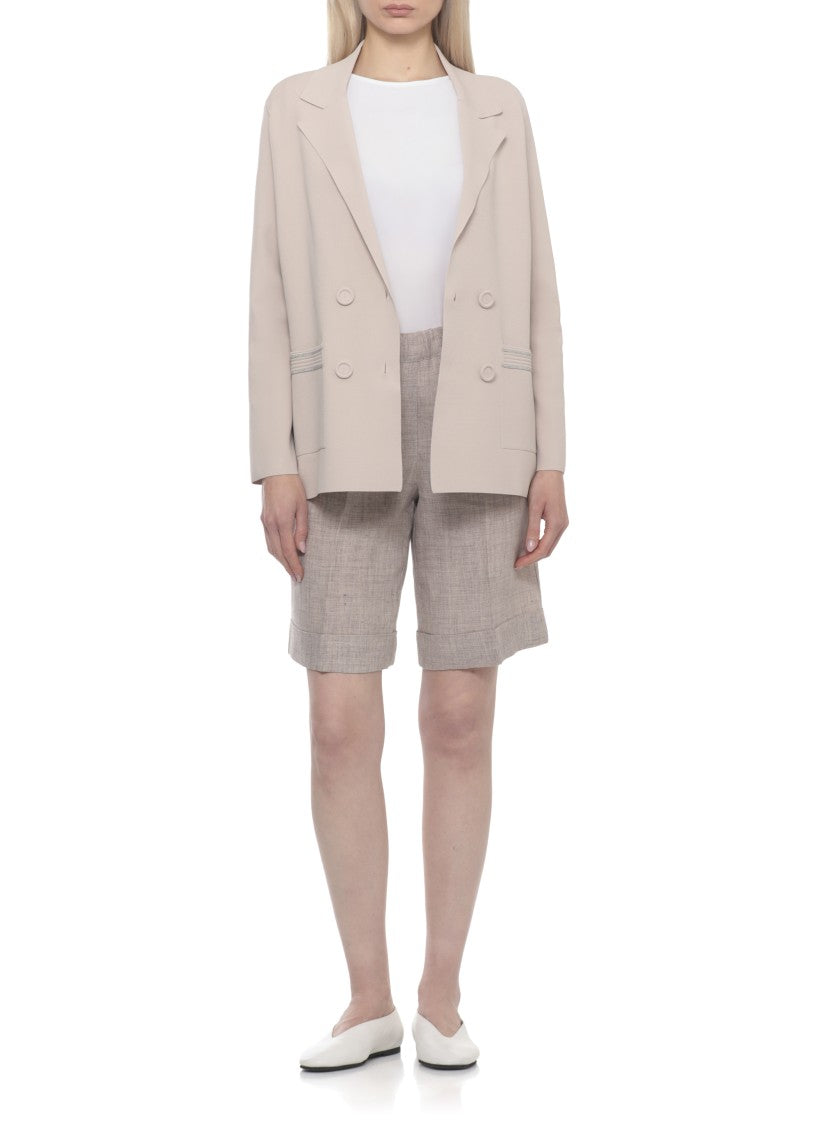 D. Exterior Beige Viscose Embellished Double-Breasted Blazer