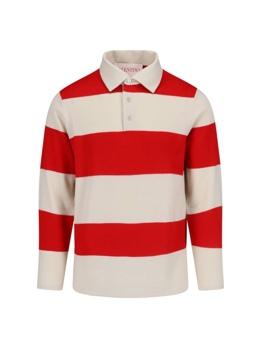 Valentino Striped Knitted Polo Shirt – Cream