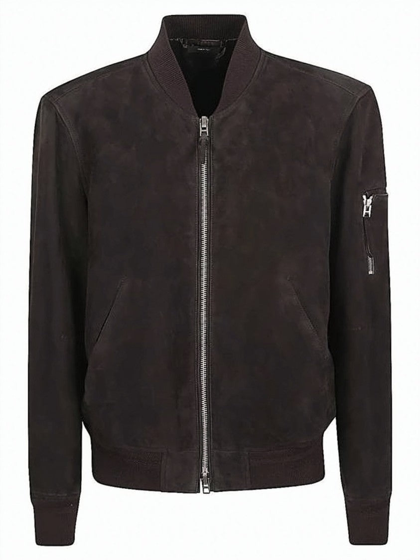 Tom Ford Brown Bomber Jacket In Smooth Lambskin Leather