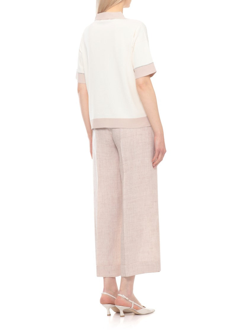 D. Exterior Ivory Embellished Viscose Polo Shirt