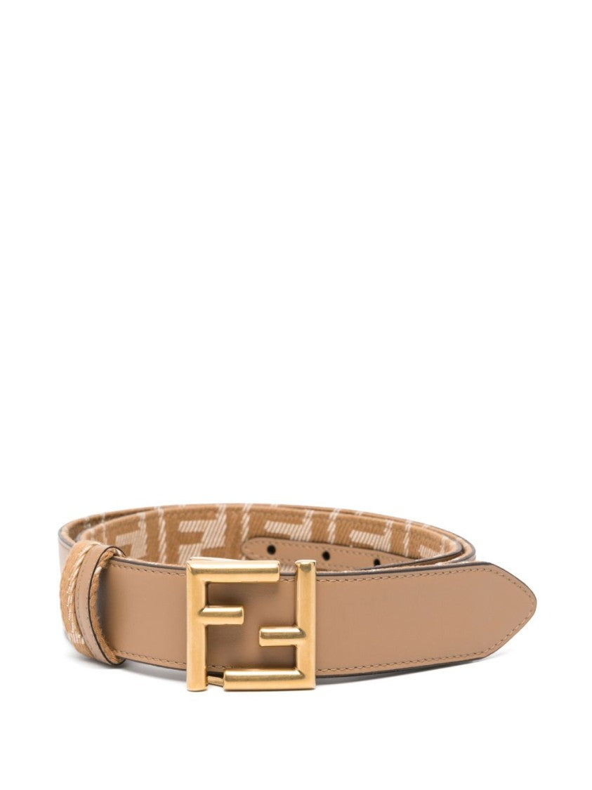 Fendi Camel Leather Belt With Prominent Ff Buckle