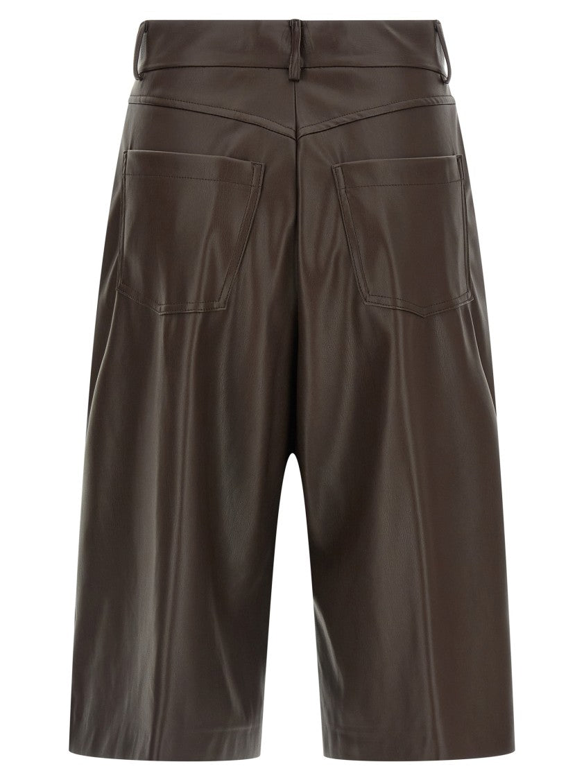 Nude Leather-Effect Bermuda Shorts