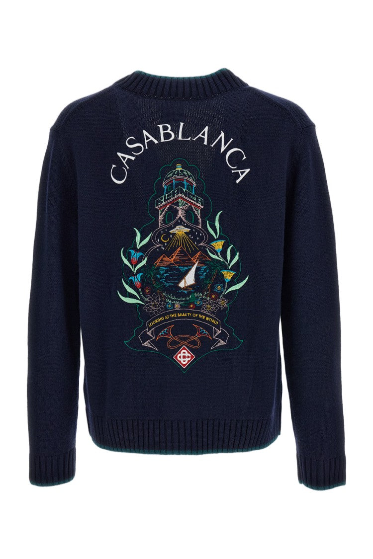 Casablanca Blue Hotel Wool-Cashmere Cardigan