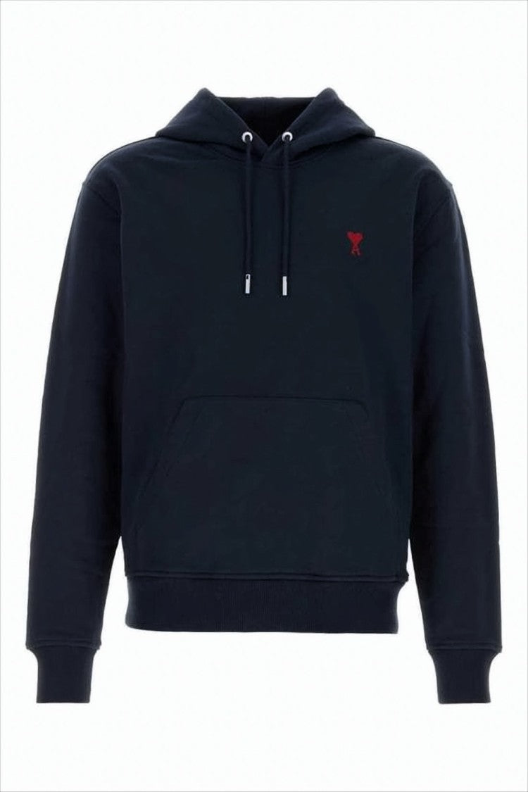 Ami Cropped Black Hoodie With Embroidered Logo