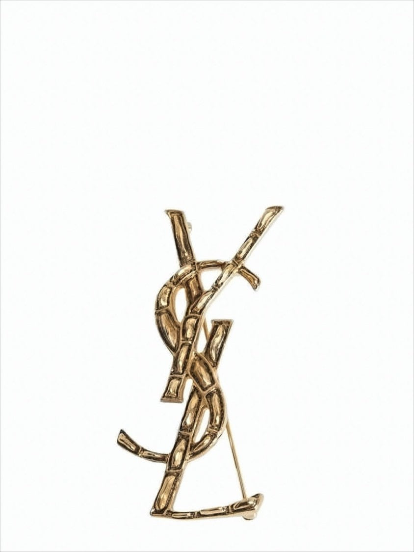 Saint Laurent Intricately Textured Gold-Tone Monogram Brooch