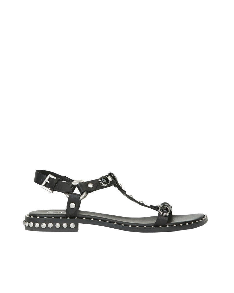 Ash Black Leather Sandals With Silver Stud Details