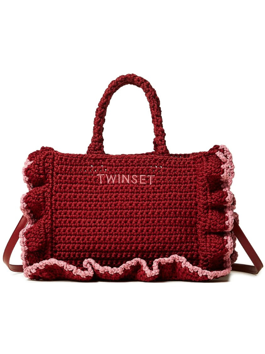 Twin-Set Red Rectangular Crochet Handbag