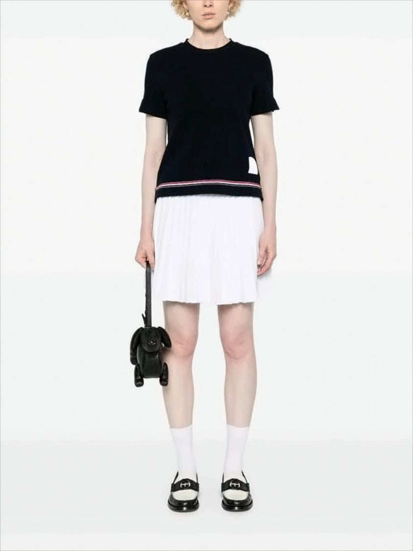 Thom Browne Fitted Short-Sleeved Top With Striped Hem And Label Patch