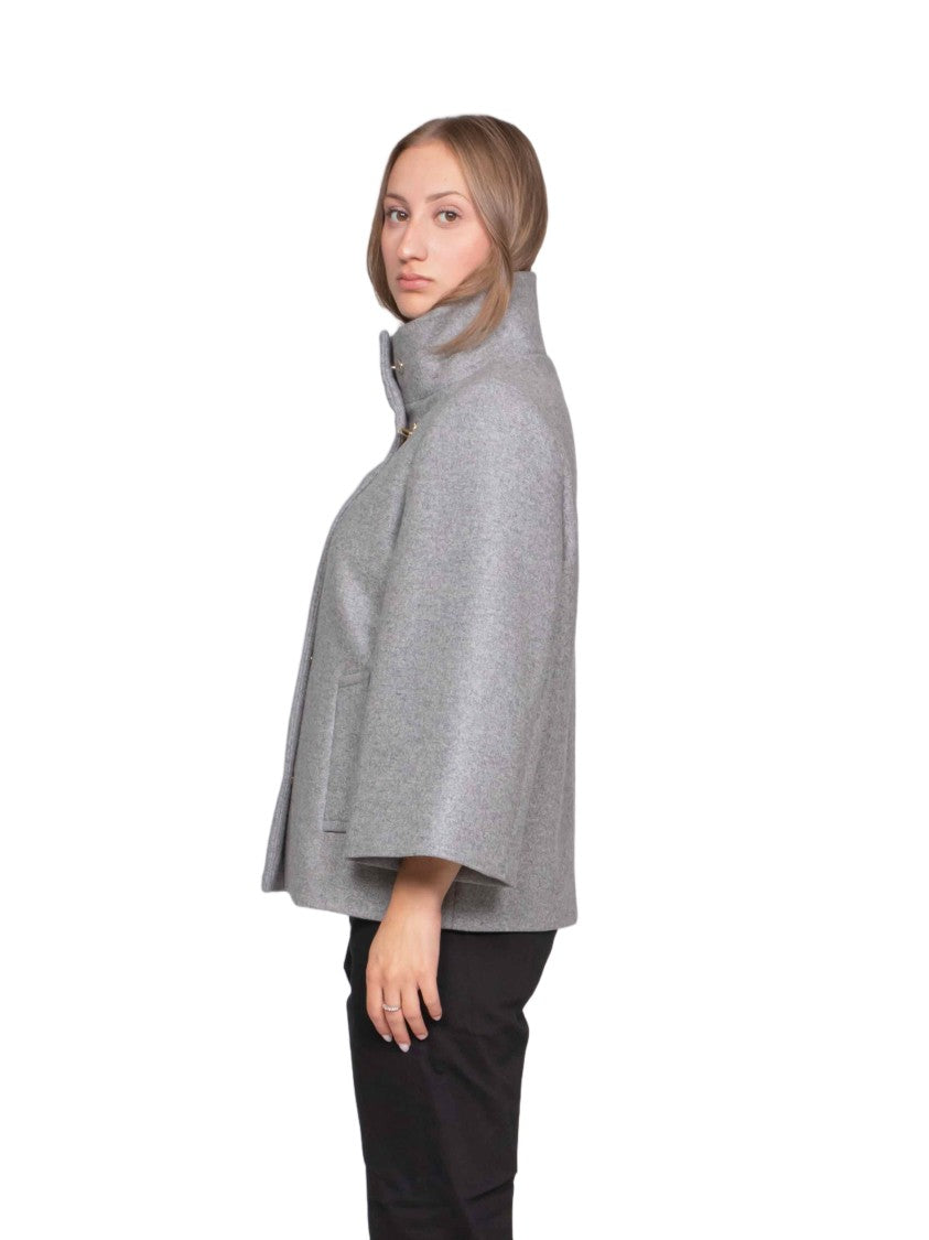 Fay Boxy Grey Jacket With Three-Quarter Sleeves And Stand Collar