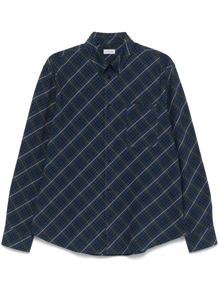 Burberry Classic Plaid Long-Sleeved Shirt In Blue