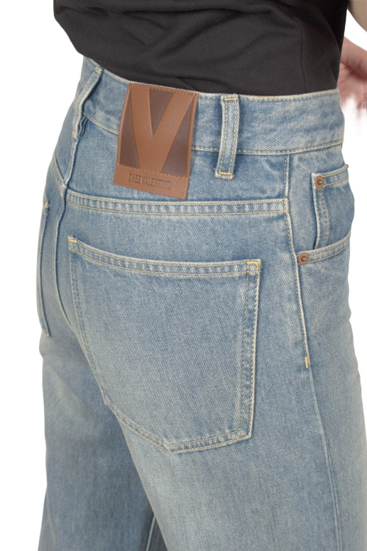 Valentino Blue Light Wash Cotton Wide-Leg Jeans