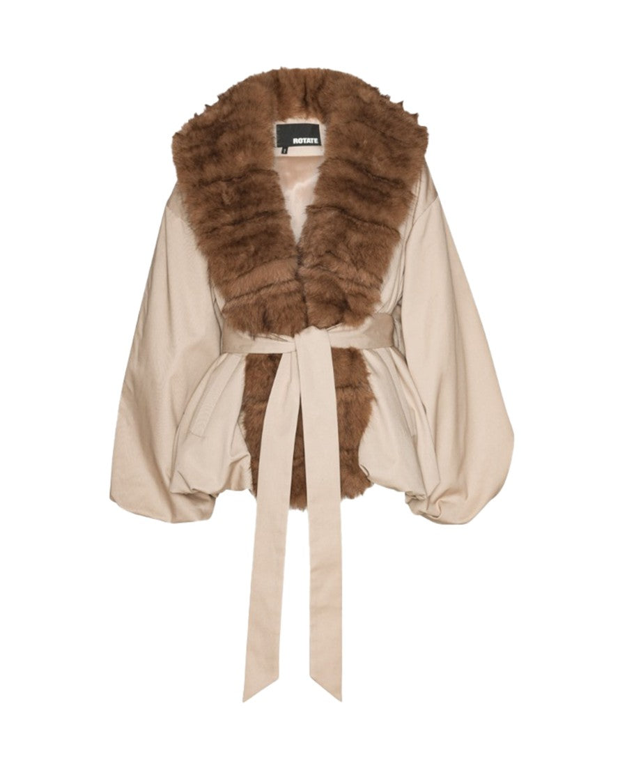 Rotate Beige Faux Fur Collar Jacket