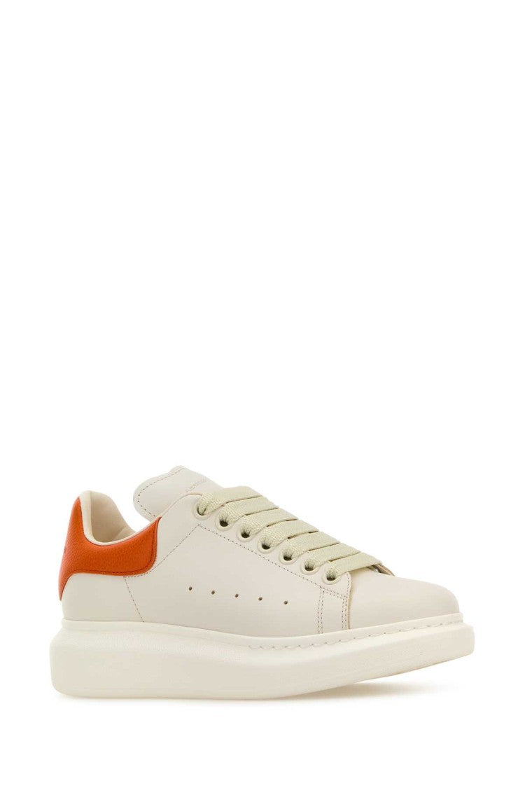 Alexander Mcqueen White Leather Sneakers With Orange Leather Heel