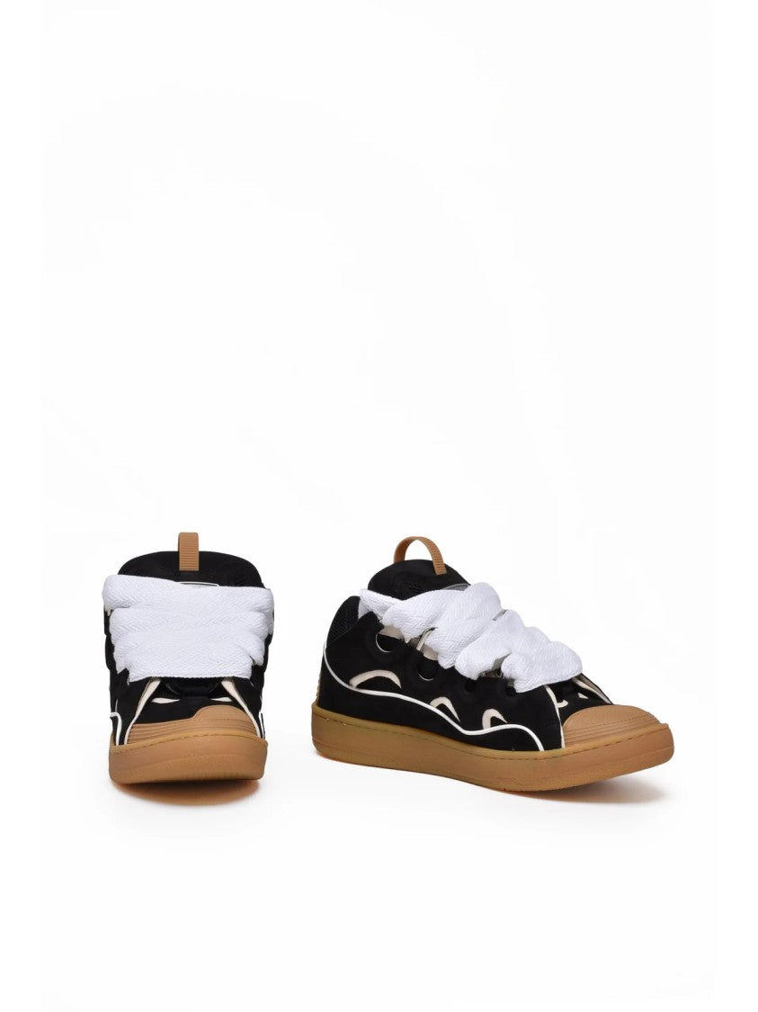 Lanvin Black/White Curb Padded Suede Sneakers
