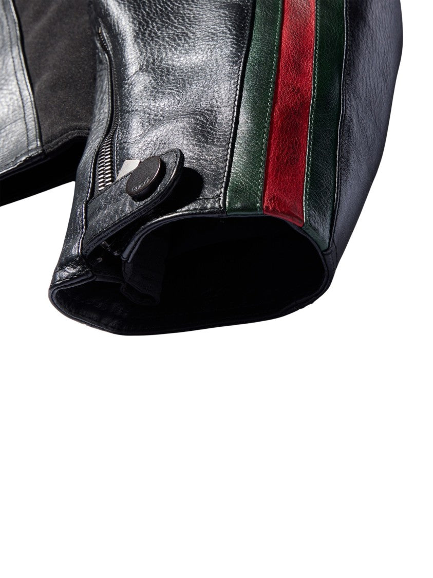 Gucci Black Treated Calfskin Leather Biker Jacket