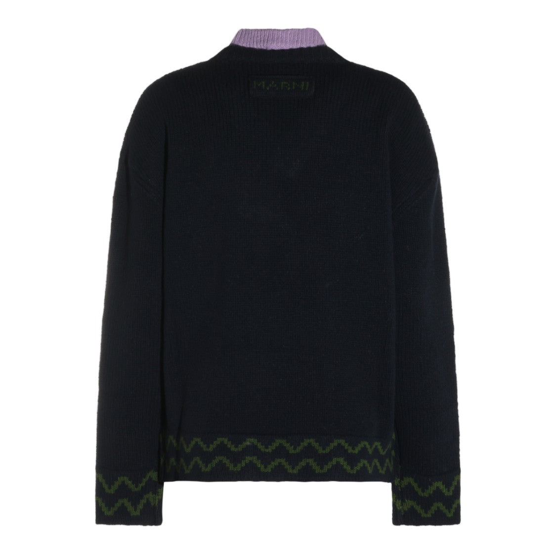 Marni Layered Black Sweater With Deep V-Neck And Zigzag Hem