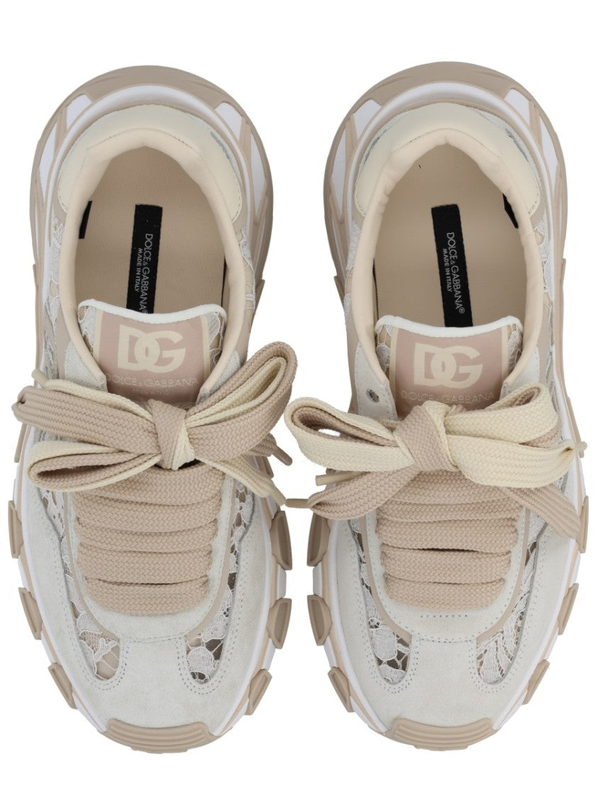 Dolce & Gabbana Neutrals Lace Overlay Chunky Sneakers