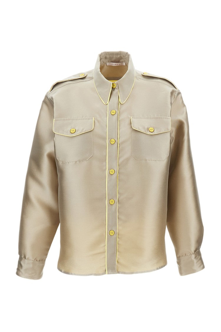 Pinag Cropped Silk Shirt With Contrast Piping