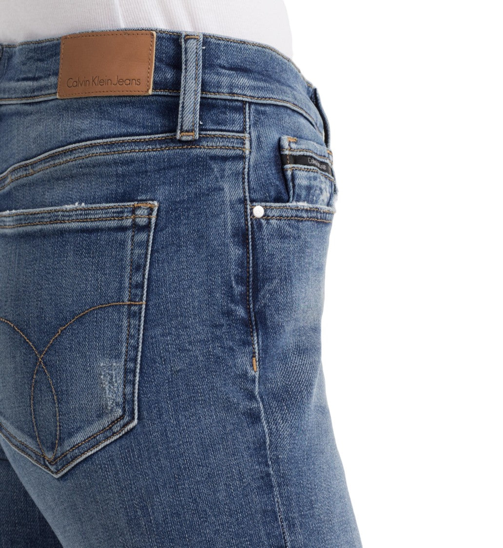 Calvin Klein Slim Fit Blue Trousers With Distressed Details